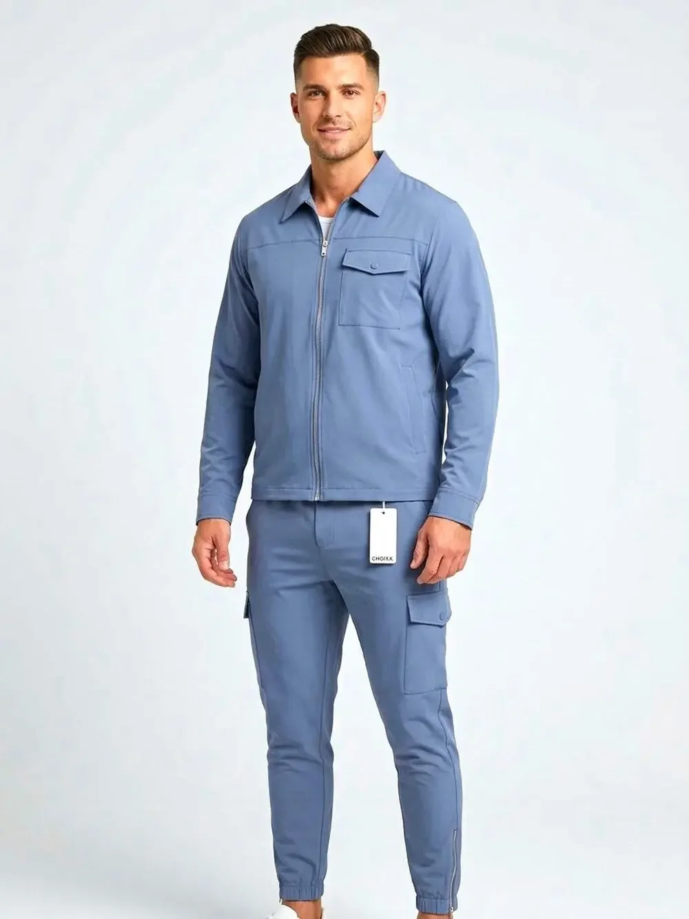 CHOIXX. Men's Blue 2pc Cargo Tracksuit Full Zip Jacket & Pants 2XL Pockets